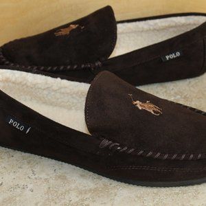 NIB POLO‎ RALPH LAUREN MENS SUEDE SLIPPERS BROWN